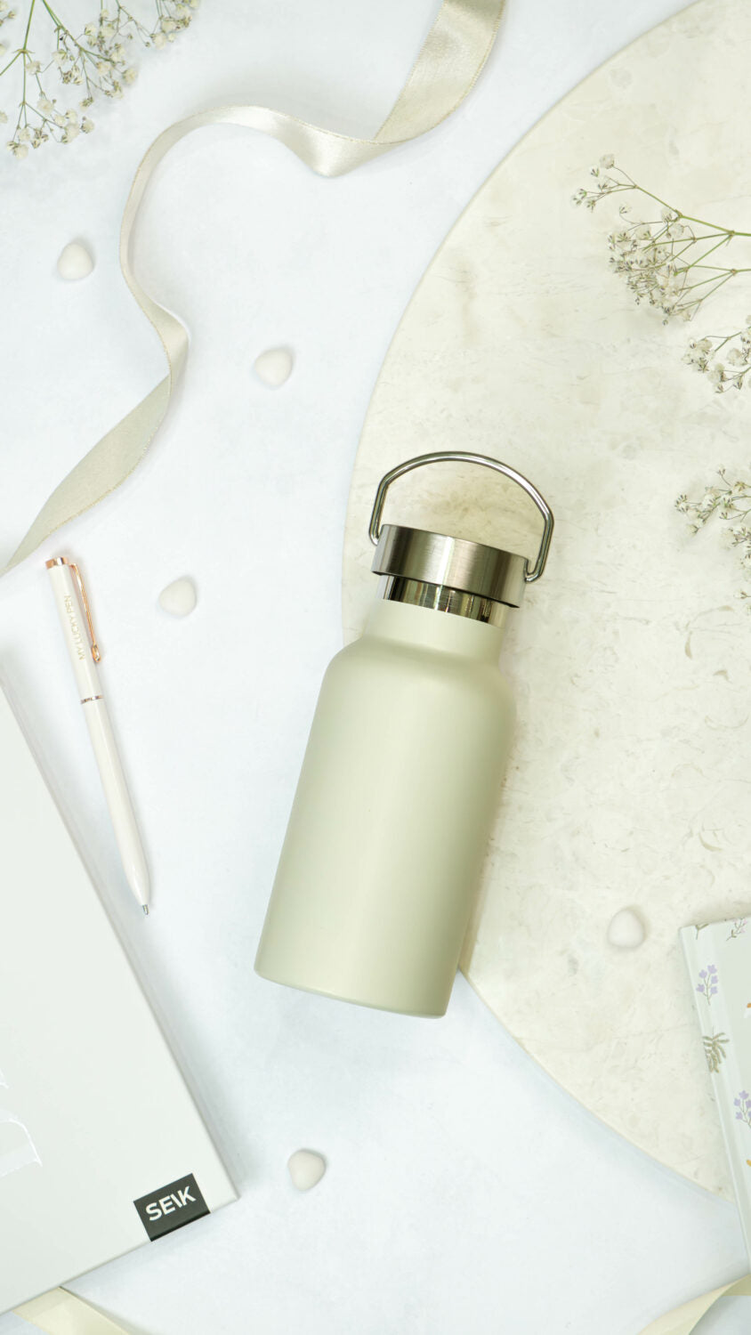 Water bottle / thermos bottle - beige 350 ml stainless steel