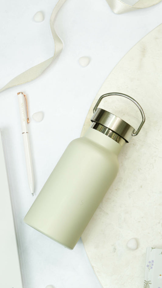 Water bottle / thermos bottle - beige 350 ml stainless steel